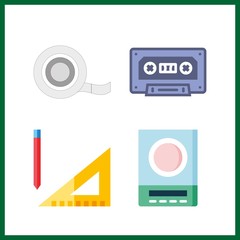 4 tape icon. Vector illustration tape set. medical tape and measuring icons for tape works