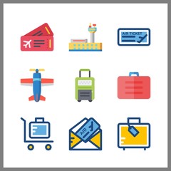 9 departure icon. Vector illustration departure set. plane and suitcase icons for departure works