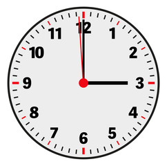 clock face vector illustration showing 3 o'clock on white