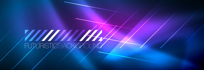 Neon glowing techno lines, hi-tech futuristic abstract background template with lines