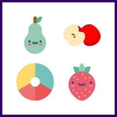 4 piece icon. Vector illustration piece set. strawberry and pear icons for piece works