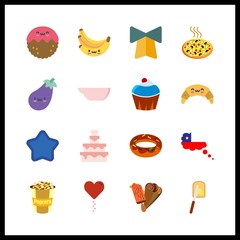 16 delicious icon. Vector illustration delicious set. popcorn and bananas icons for delicious works
