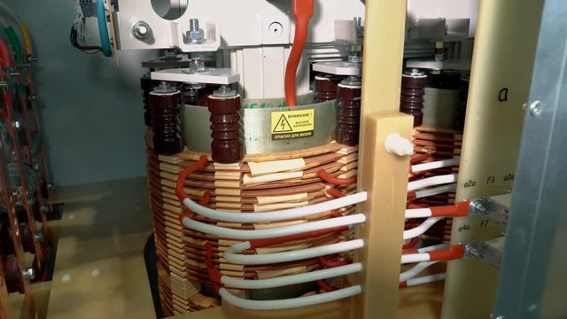 Control cabinet. Internal view of the transformer cabinet.