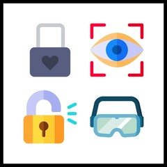 4 password icon. Vector illustration password set. secure and eye scan icons for password works