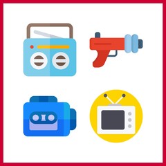 4 broadcast icon. Vector illustration broadcast set. tape recorder and television icons for broadcast works