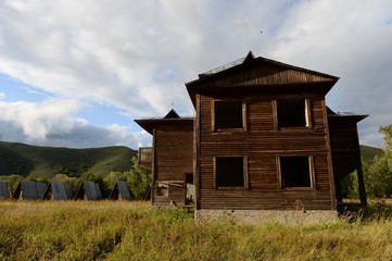 Abandoned tourist complex "Eldorado" at the mouth of the river Inya Altai Territory