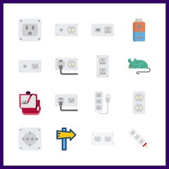 16 electrical icon. Vector illustration electrical set. mouse and battery icons for electrical works