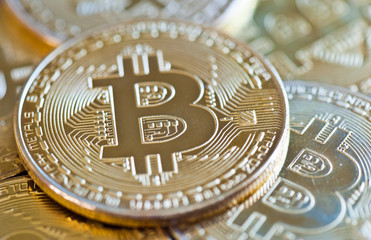 Bitcoin. Cryptocurrency, close-up