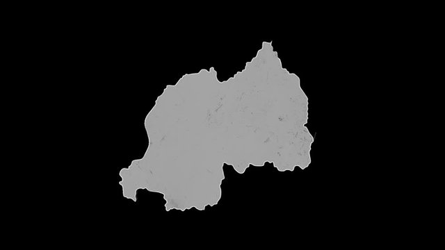Rwanda rotating 3D country map animation. Glossy surface with reflections.