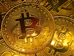 Fototapeta na wymiar Bitcoins. Cryptocurrency, close-up