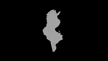 Tunisia rotating 3D country map animation. Glossy surface with reflections.
