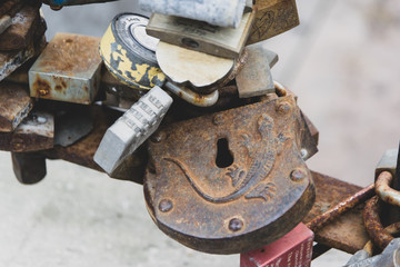 closeup old rusty locks