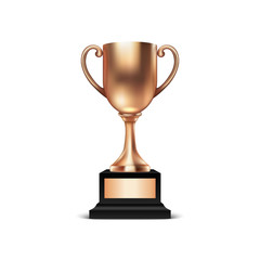 Realistic Vector 3d Blank Bronze Champion Cup Icon Closeup Isolated on White Background. Design Template of Championship Trophy. Sport Tournament Award, Bronze Winner Cup and Victory Concept