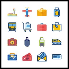 16 departure icon. Vector illustration departure set. airport and train icons for departure works