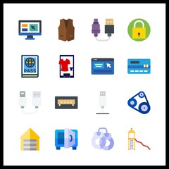 16 security icon. Vector illustration security set. online shopping and passport icons for security works
