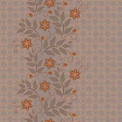 Lace flower vertical seamless pattern. Vector print. Monochrome background. Use for embroidery, braid, tape, ribbon. 