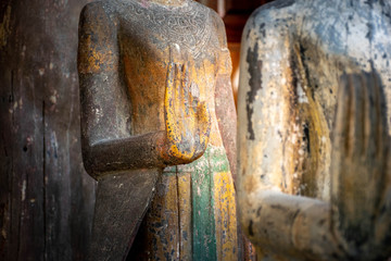 Hand of Old Buddha Statue in wat Kuti., Songkhla, Thailand.