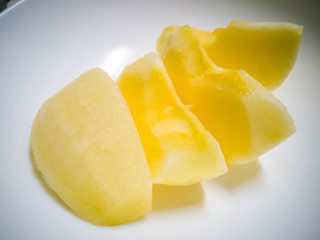 Fresh Sliced apple on while plate