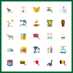 25 landscape icon. Vector illustration landscape set. elephant and swing icons for landscape works