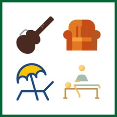 4 chair icon. Vector illustration chair set. relaxing and guitar protector icons for chair works