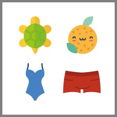 4 tropical icon. Vector illustration tropical set. swimsuit and orange icons for tropical works