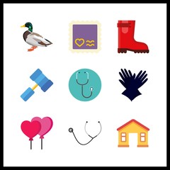9 rubber icon. Vector illustration rubber set. duck and stamp icons for rubber works