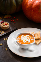 pumpkin soup with cream and croutons