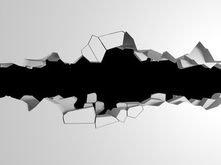 Fototapeta premium Dark destruction cracked hole in white stone wall