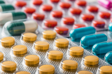 Medical pills a large number. Images for the pharmaceutical industry. The concept of medicine.