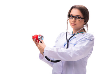 Young female doctor cardiologist isolated on white 