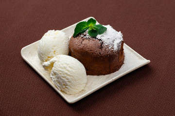 chocolate fondant with mint and ice cream