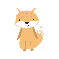 Cute kids hand drawn nursery poster with fox animal. Color vector illustration.