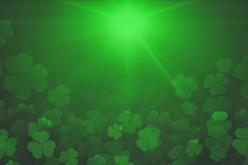 St. Patrick's Day green Shamrock Leaves background. Patrick's Day backdrop with growing clover leaf extreme close-up. Patrick Day pub party background