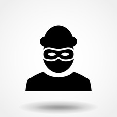 Robber icon. Bandit symbol isolated on white background. Vector illustration.