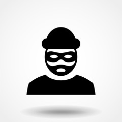 Robber icon. Bandit symbol isolated on white background. Vector illustration.