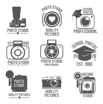 set of studio logos. School-Studio icon. Vintage camera. White background. illustration. Professional photography