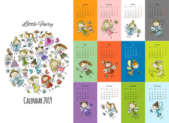 Fototapeta premium Little fairies, calendar 2019 design