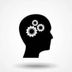 Gear in head icon vector, solid illustration, pictogram isolated on white