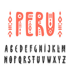 Vector uppercase narrow hand-drawn alphabet in Peruvian style - obrazy, fototapety, plakaty