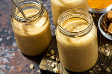 carrot smoothies with turmeric, top view
