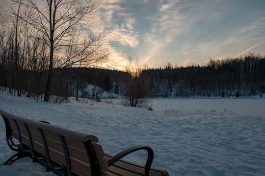 Park bench table winter season