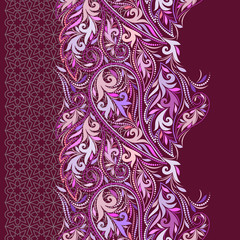 Lace paisley vertical seamless pattern. Beautiful ethnic ornament . Vector print. Use for braid, tape, ribbon.