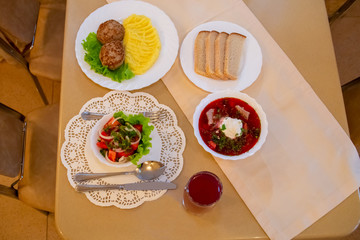 several dishes on the table