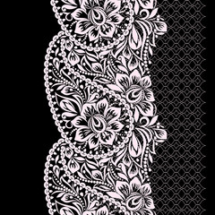 Seamless black and white lace pattern with paisley and flowers. Traditional ethnic ornament. Vector print. Use for wallpaper, pattern fills,textile design.