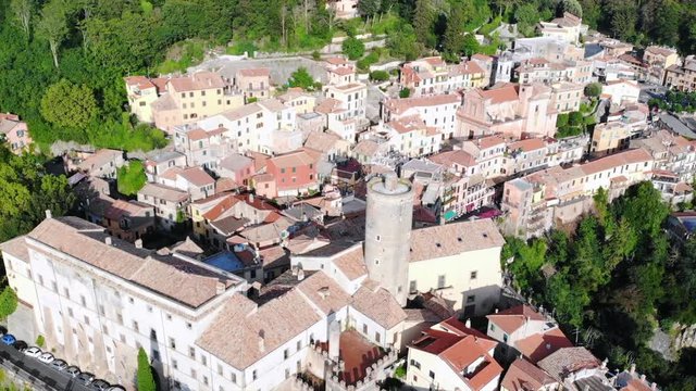 One of the most favorite tourist destinations in Roma, Lazio, Italy. Aerial view of antique village Nemi in the mountains of Italy. 