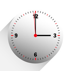 clock vector illustration showing 3 o'clock on white