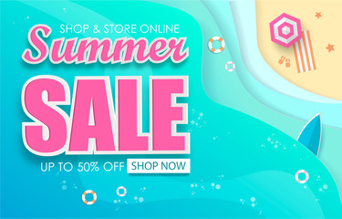 Summer Sale Typography Paper Folding Design. Vector Illustration