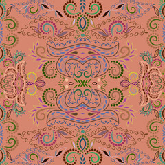 Seamless colorful indian pattern . Classic ethnic ornament, vector clipart.