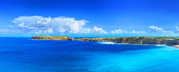 Wonderful romantic afternoon panoramic seascape. Coastline cliffs of the Atlantic ocean in Peniche....