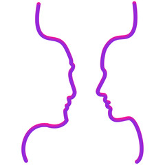 Abstract faces in line. In neon style